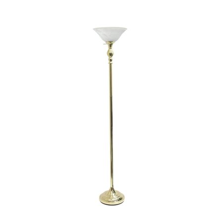 FEELTHEGLOW 1 Light Torchiere Floor Lamp with Marbleized White Glass Shade, Gold FE2519744